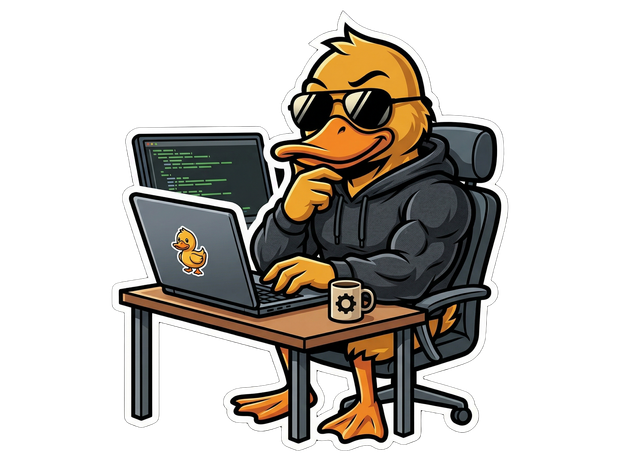 GigaDuck working at a laptop